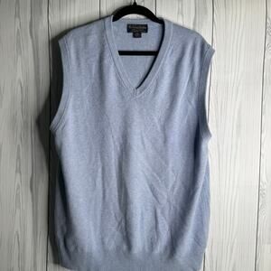 Brooks Brothers Mens Sweater Vest 3 Ply Scottish Cashmere Light Blue V-Neck XXL